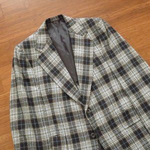 1970s Hart Schafner Marx Wool Tweed Sport Coat Blue Plaid Vintage 43 Chest